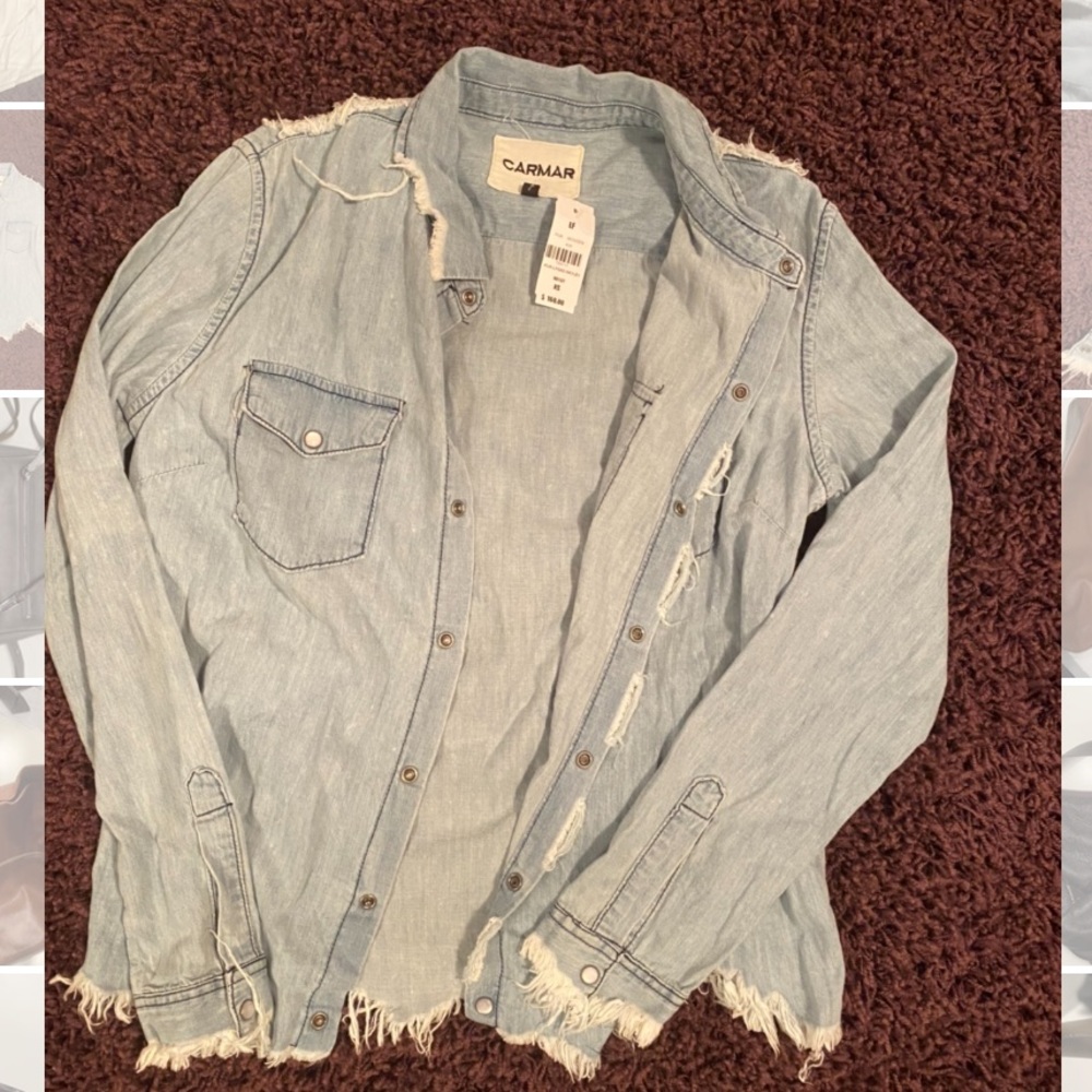 NWT LF CARMAR Distressed Denim Button Down Size XS